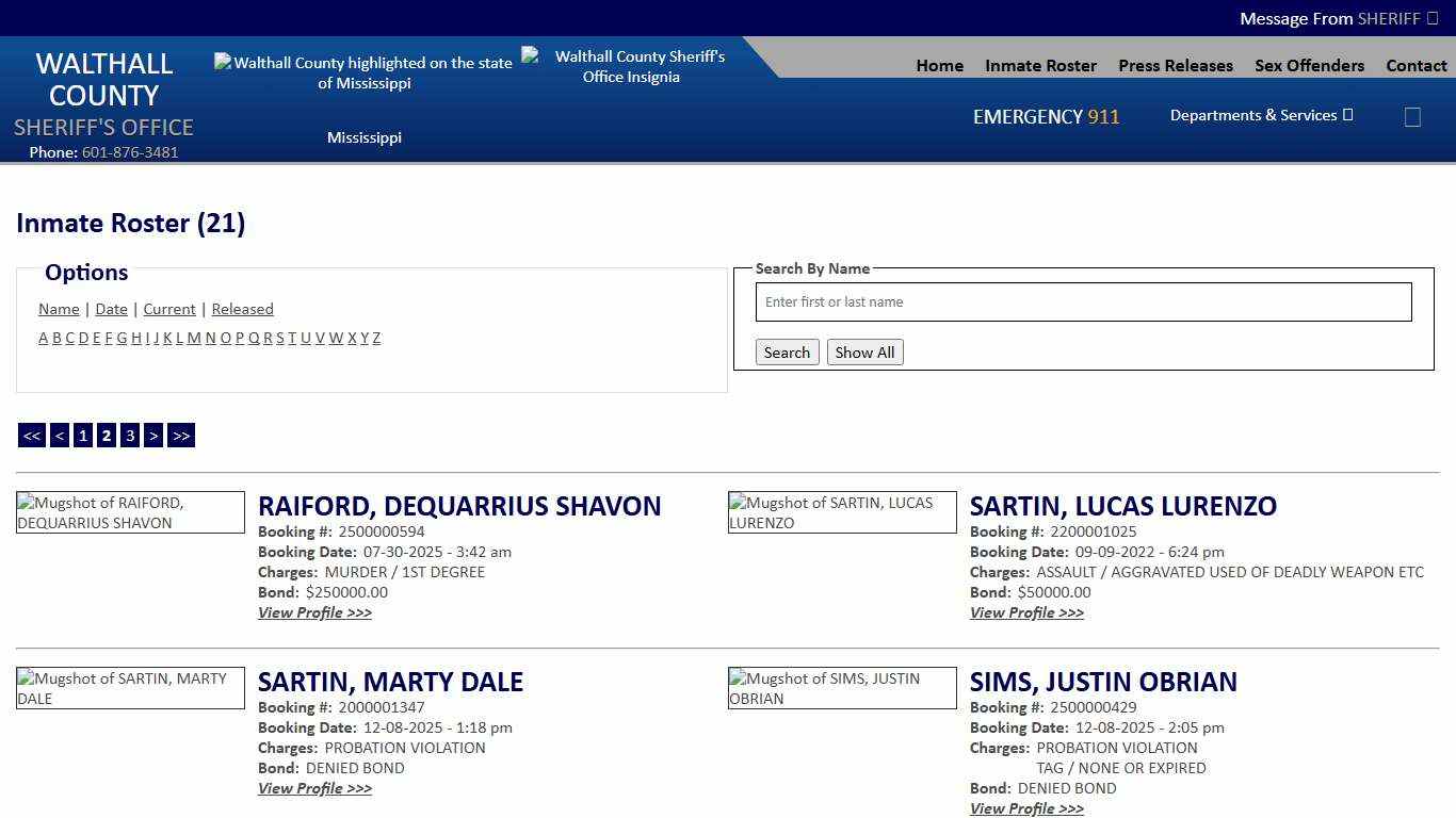 Inmate Roster - Page 2 Current Inmates - Walthall County MS Sheriff's Office